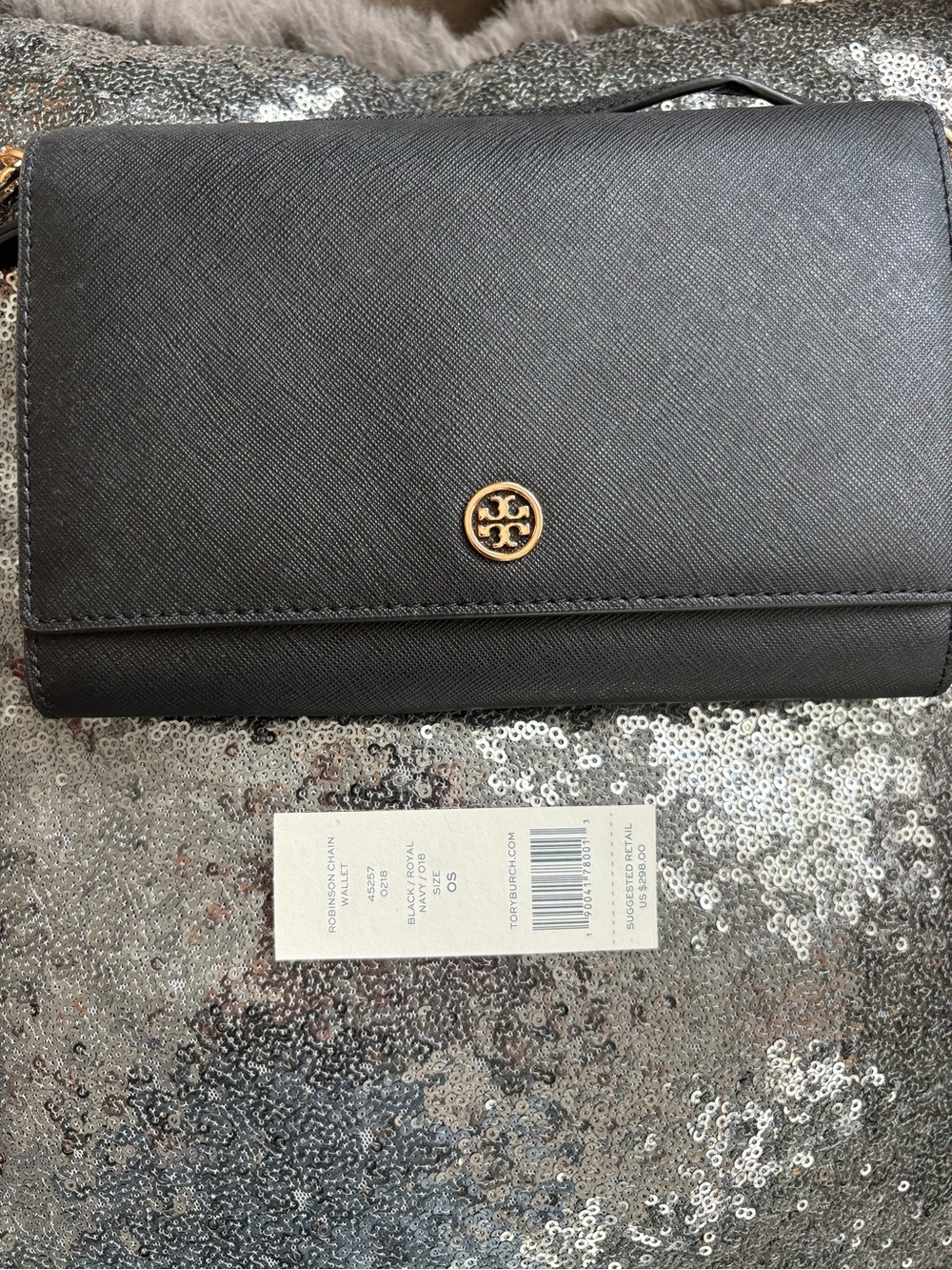 Tory Burch Black Saffiano Crossbody with Gold Logo